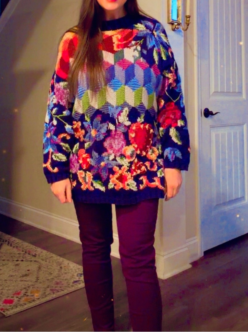 Vintage Reve Floral Multicolor Knit Sweater